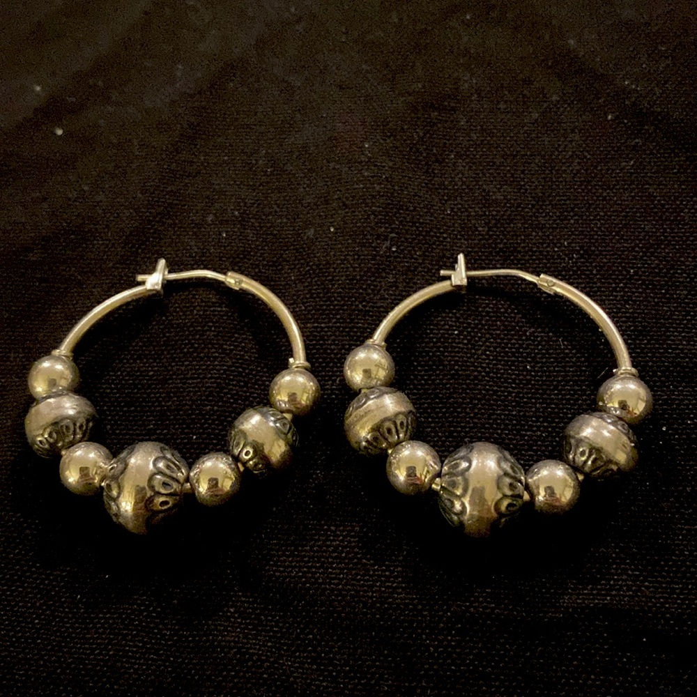 Sterling silver hoop, beaded earrings